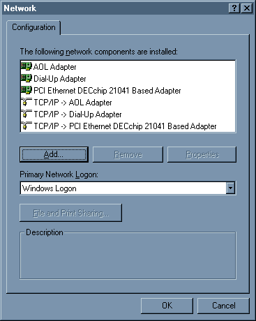 Network Control Panel showing a TCP/IP protocol for every adapter