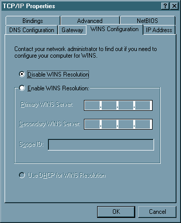 WINS resolution configuration