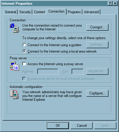 internet control panel connection local area network